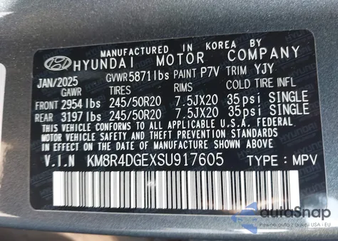 2025 Hyundai Palisade Sel Premium from USA, damaged, VIN KM8R4DGEXSU917605